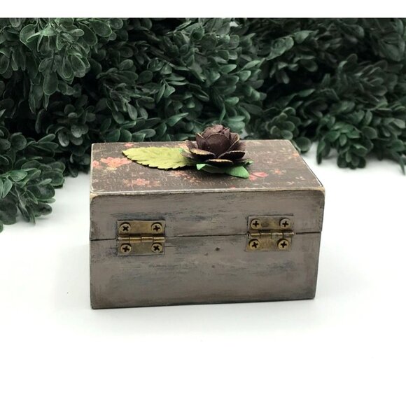 Decorative small Wooden Trinket Box With Decoupage Floral Rose design with brown - Picture 4 of 6